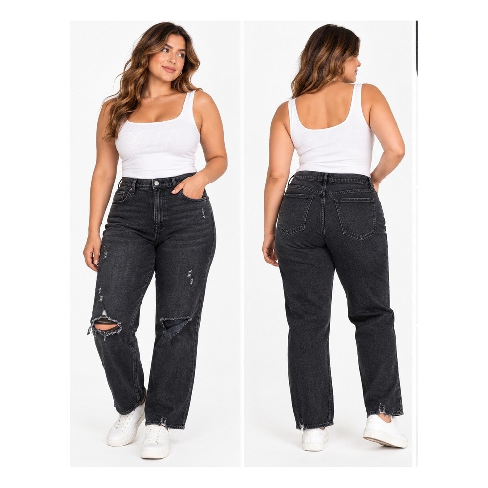 Abercrombie & Fitch 90s Straight Jeans 24R Black Ultra High Rise Distressed